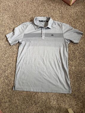 Travis Mathew Light Gray Men's Performance Polo with Subtle Stripe